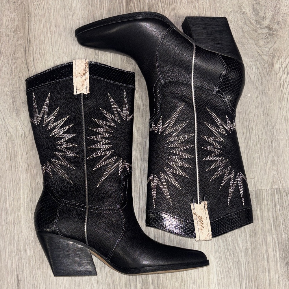 Dolce Vita Black and White Starburst Heeled Boots